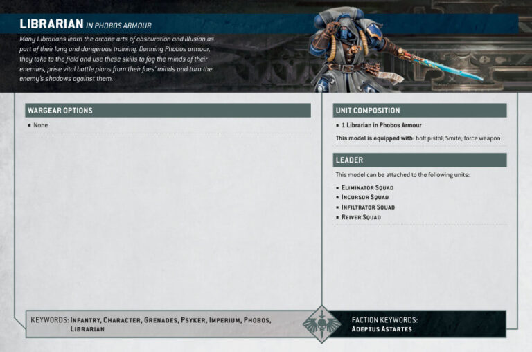 Warhammer 40K Primaris Librarian In Phobos Armour