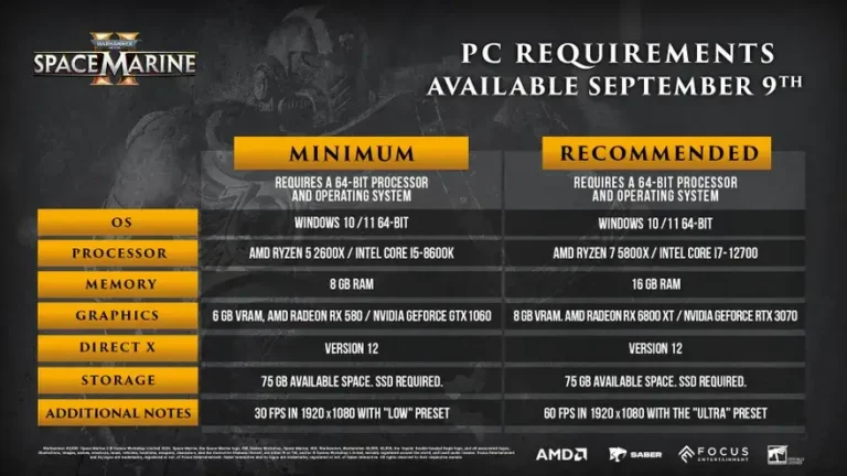 Warhammer 40000 Space Marine 2 Requirements